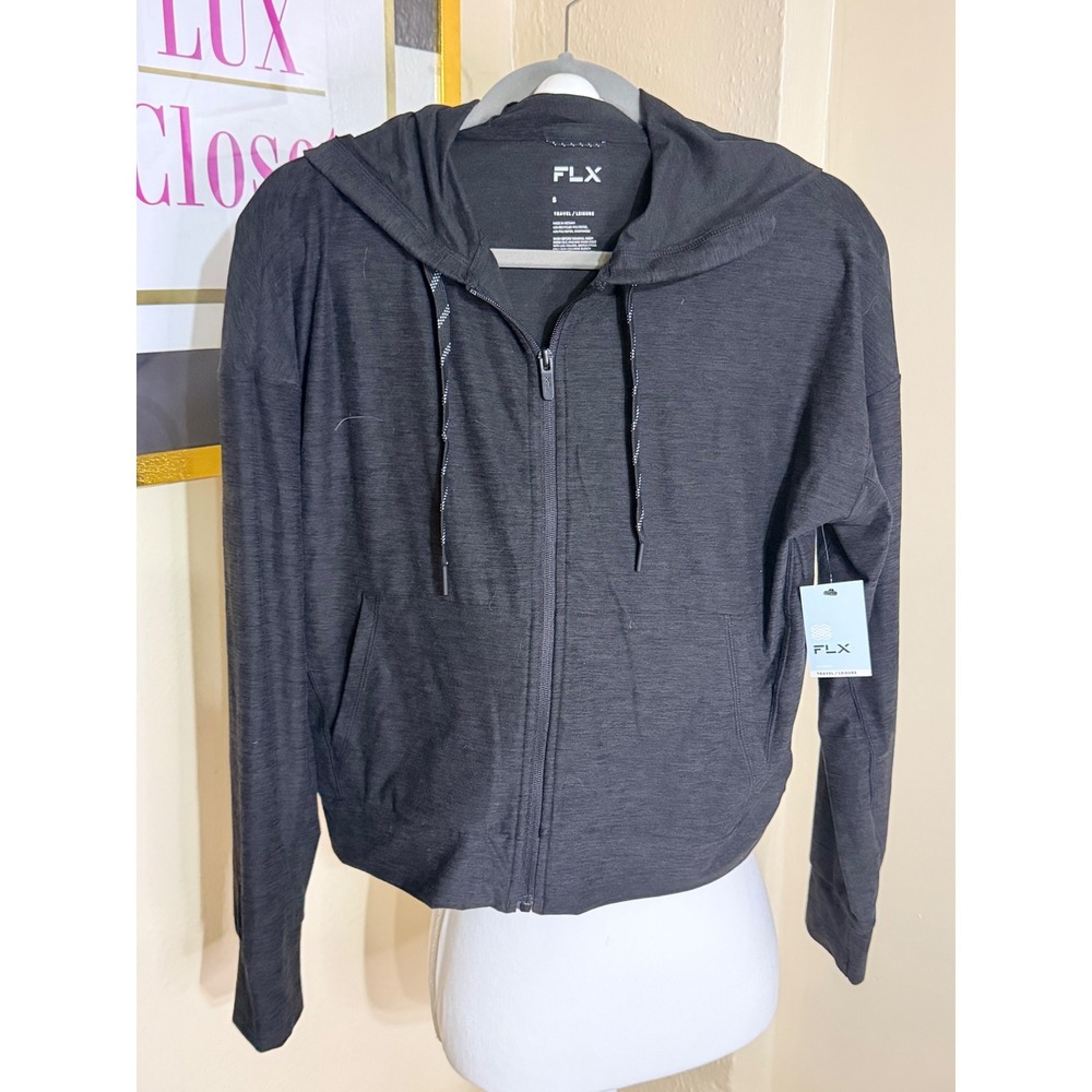 FLX Womens Small Charcoal Gray Travel Leisure Full Zip Cropped Hoodie NWT